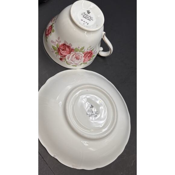 Vintage Pink Floral ADDERLEY fine bone China teacup cup saucer made in England, - Picture 9 of 11